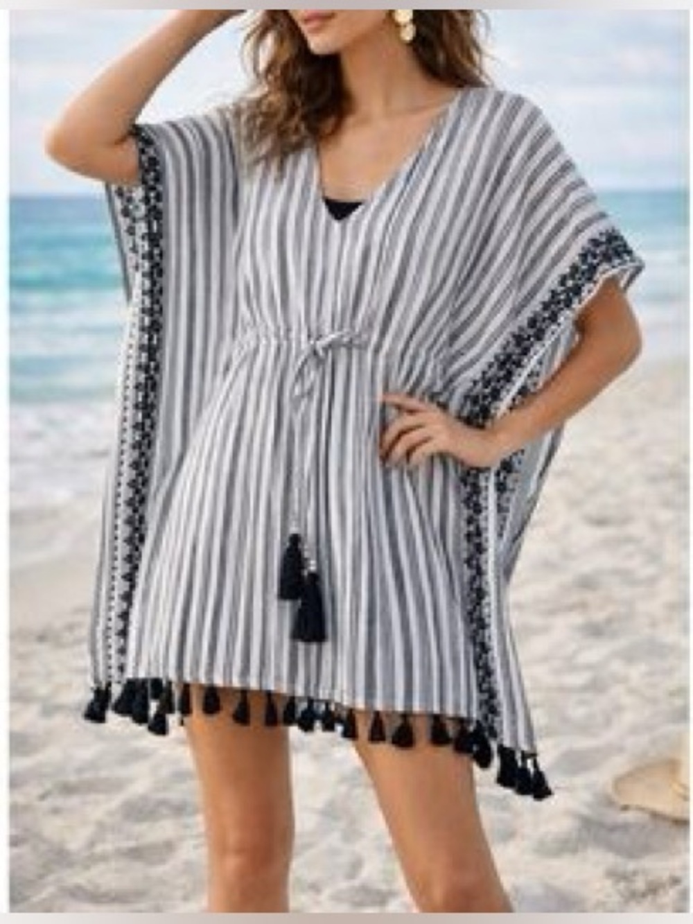 NEW Blue Island Kaftan Beach Cover Up Blue & White
